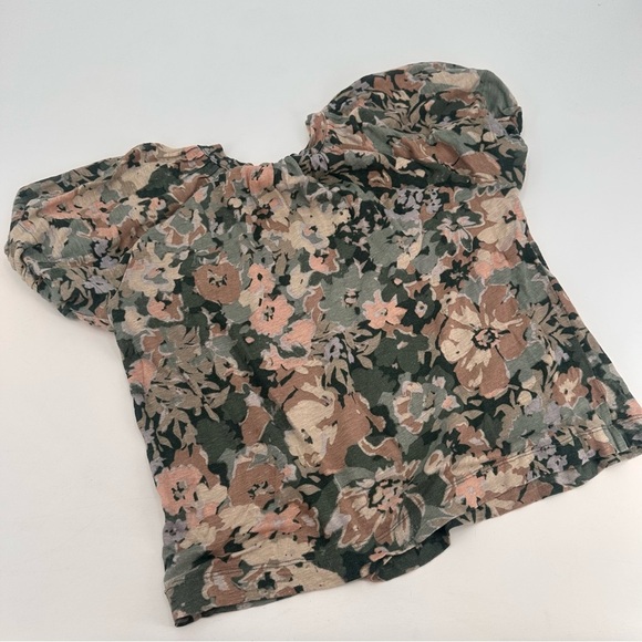 Anthropologie Maeve Floral Linen Puff Sleeve Top Blouse Green Floral Size Small - Picture 5 of 5